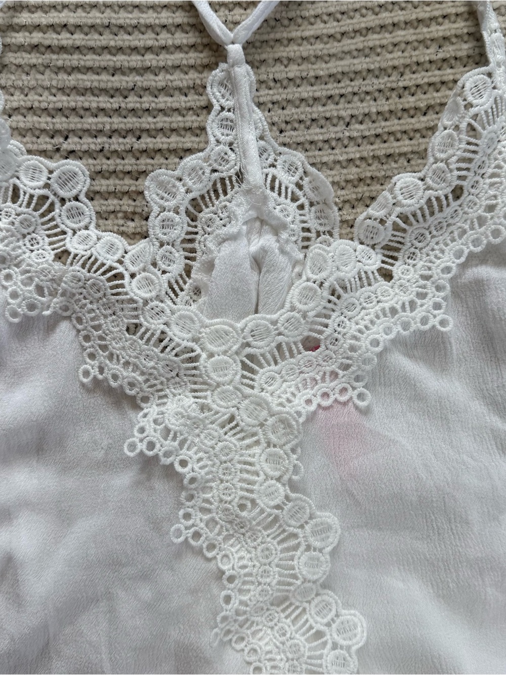 Tera's Threads White Crochet Lace Cami Tank Top Boho Gauze Racerback Strappy S - Picture 2 of 6